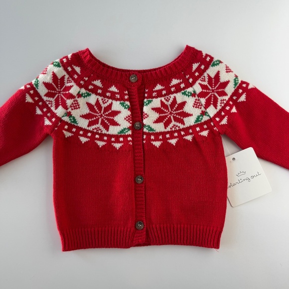NWT Baby Girl Christmas Cardigan Snowflakes and Holly Leaves - Picture 3 of 8